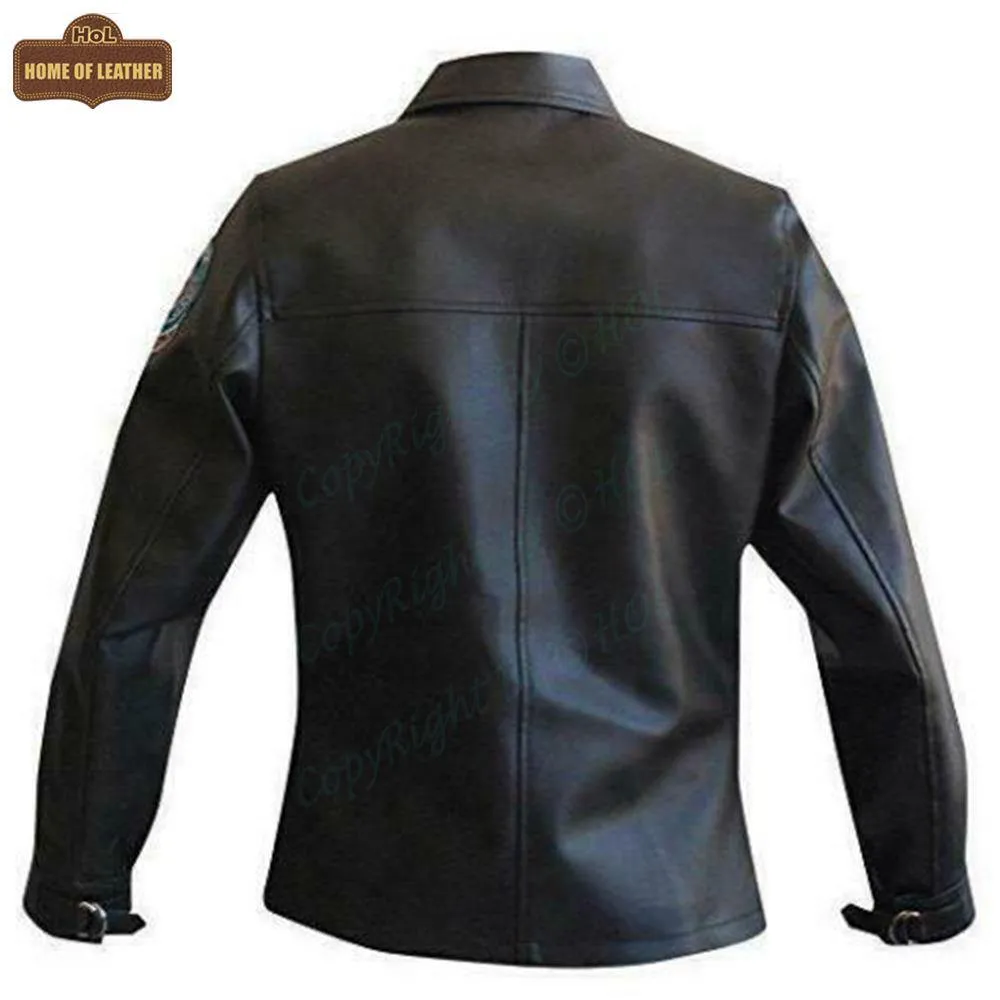 W006 Kelly McGillis Top Gun Black Fashion Real Leather Women's Military Style Jacket